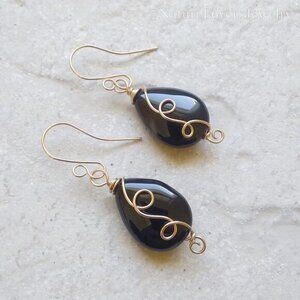 Black Agate ~ Grounding Balance Strength ~ Huge Wire Wrapped Teardrop Earrings
